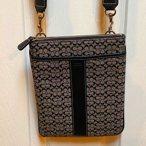 Coach Cross Body Black and Gray Logo Bag.